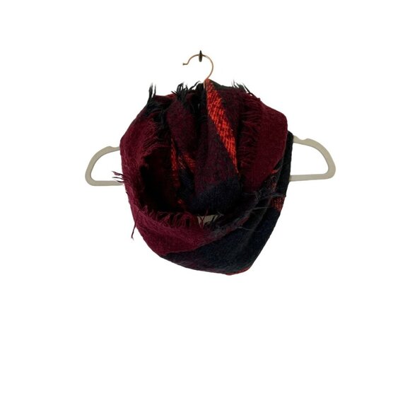 LOOK Buffalo Plaid Infinity Scarf One Size Red Neon Orange Plaid Acrylic - Picture 10 of 11